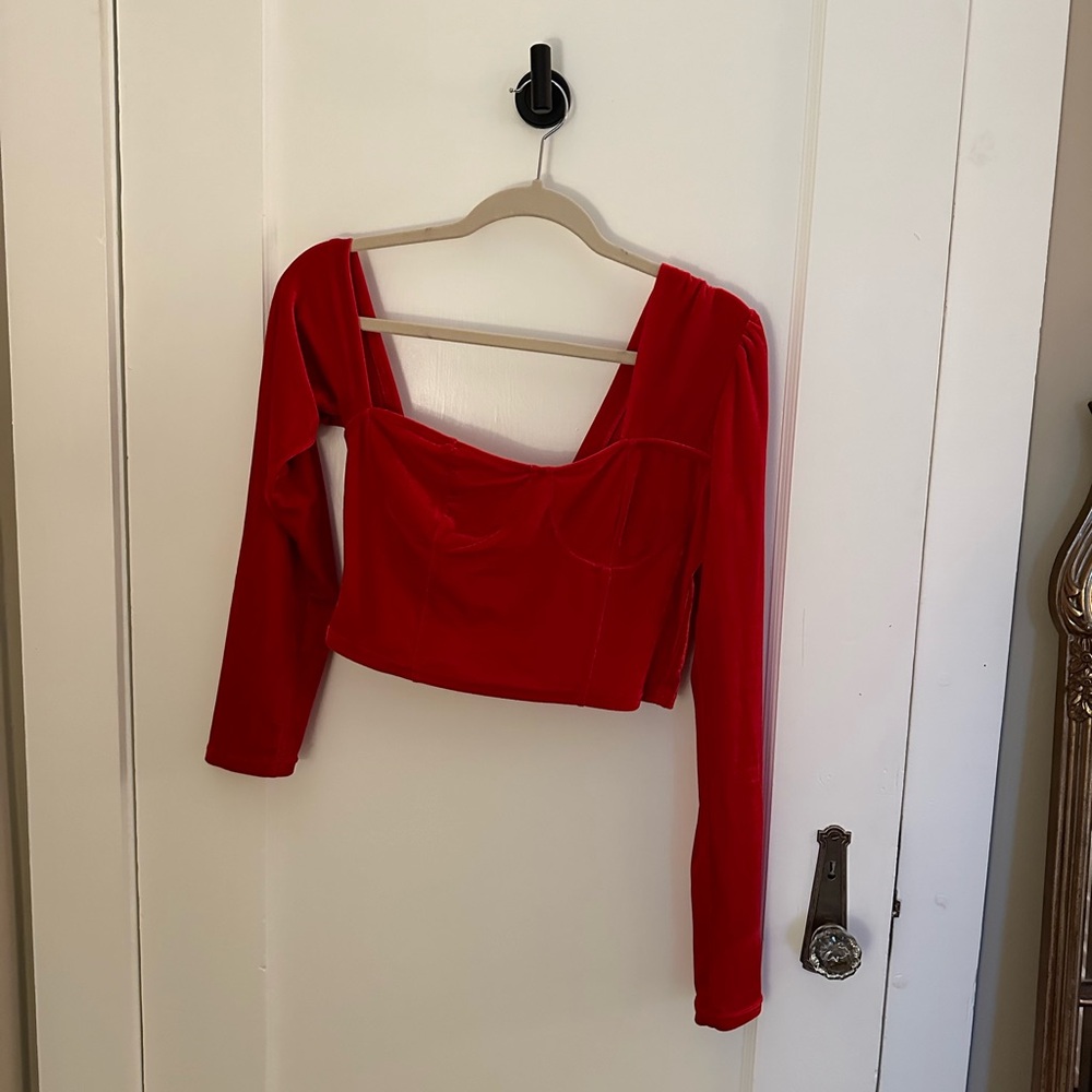 Red velvet, one shoulder top, size M